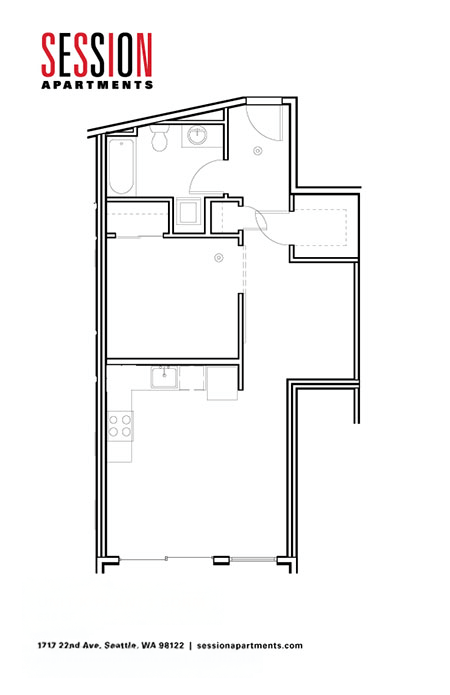 Floor plan for 1 bed, 1 bath, 638 sqft